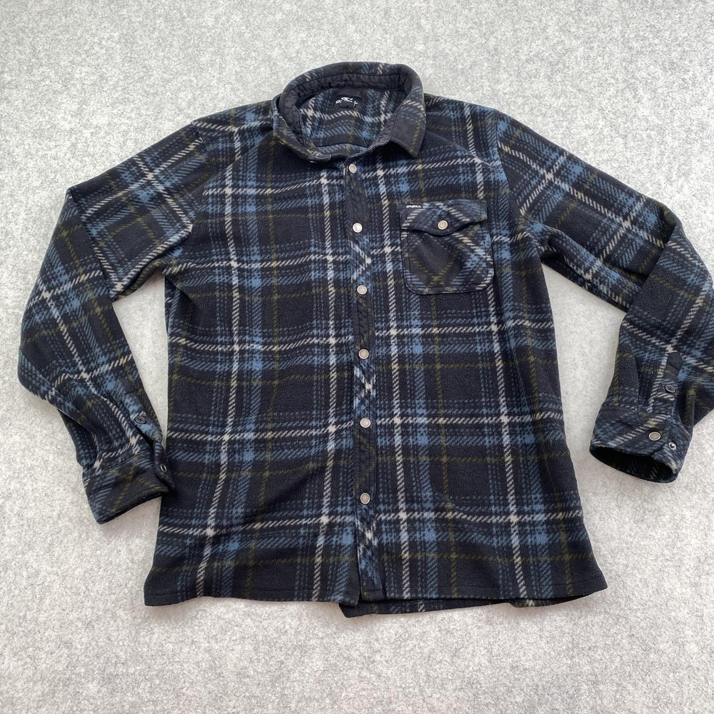 O'Neill Shirt Mens Large Blue Plaid Fleece Snap Front Long Sleeve Casual Warm
